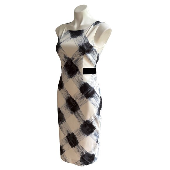 Karen Millen Painterly Check Midi Sheath Dress, Blue White Women's Size US 8 - Picture 8 of 10
